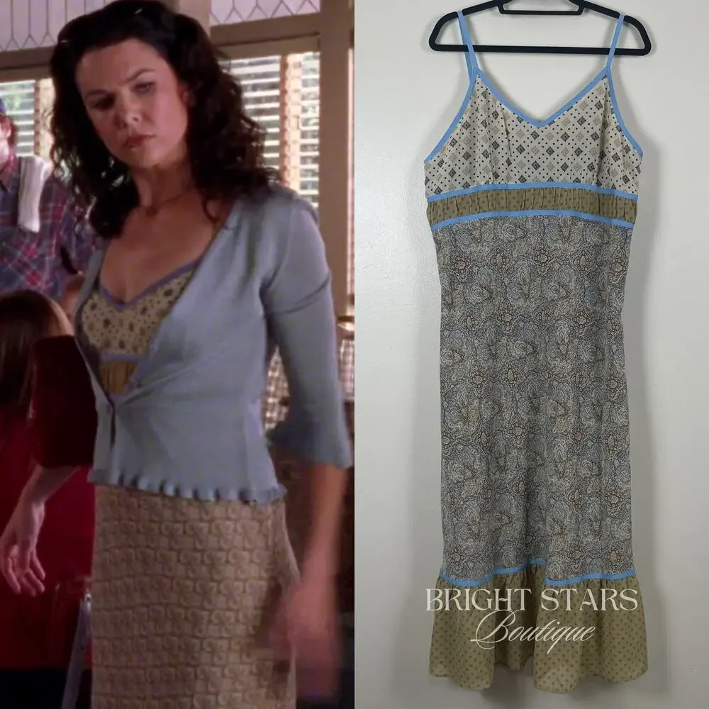 Rare Vintage Dress ALT ASO Lorelai Gilmore Girls Yellow Blue Pattern Paisley